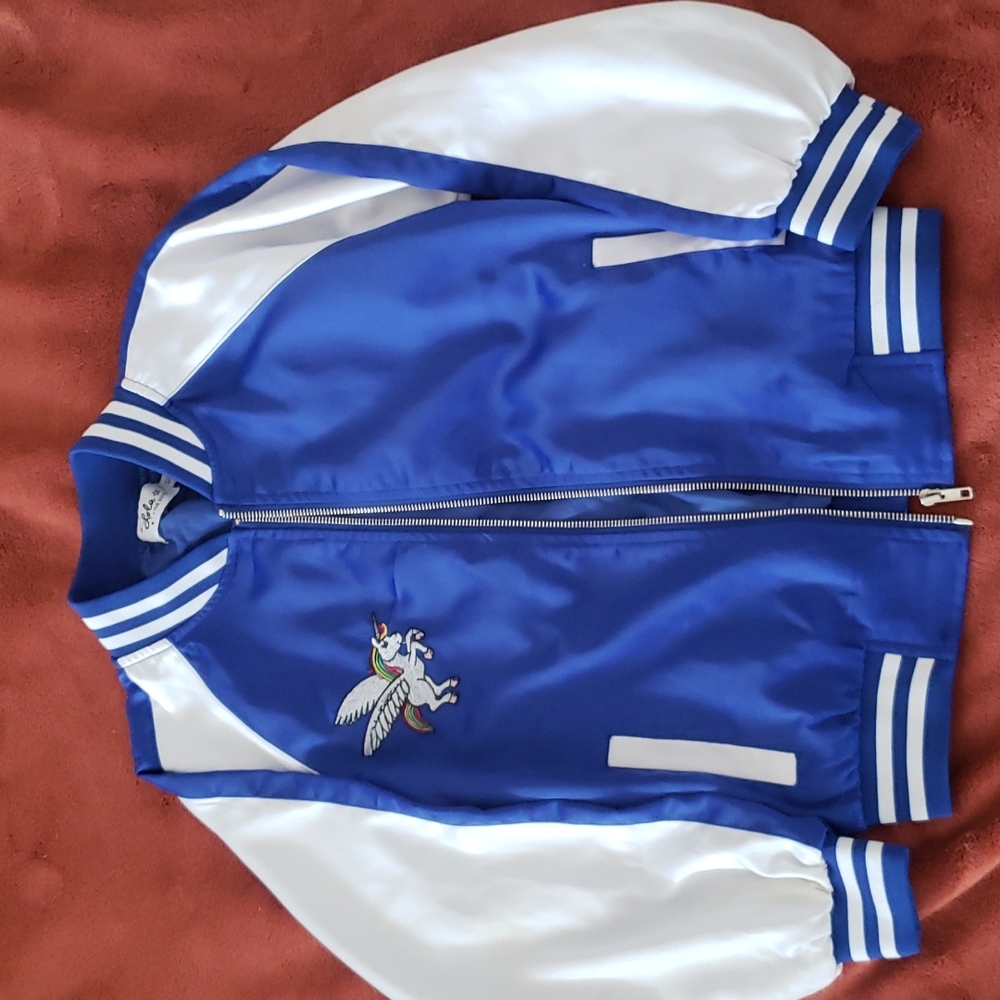 Girls embroidered unicorn varsity jacket